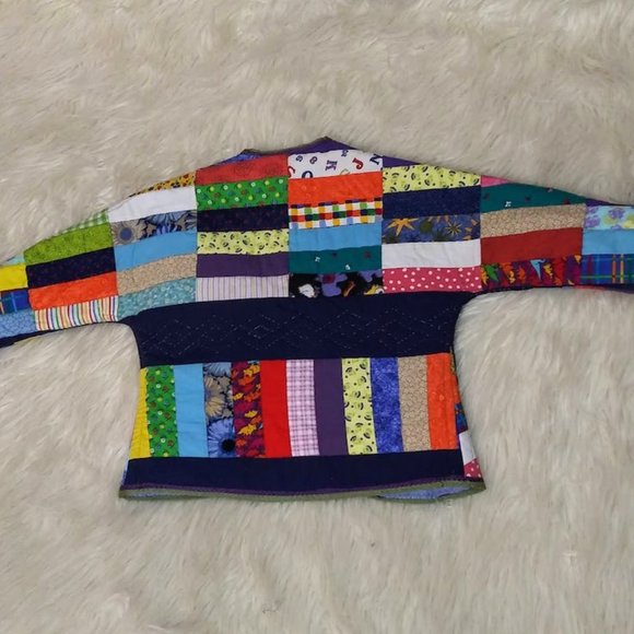 Kids Quilted Jacket, Unisex Patchwork Jacket, Vintage Quilt Coat, Handmade Coat - Picture 2 of 7